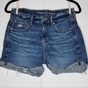 American Eagle Denim Shorts Size 2 Cuffed Mid Rise Blue Jean Shorts